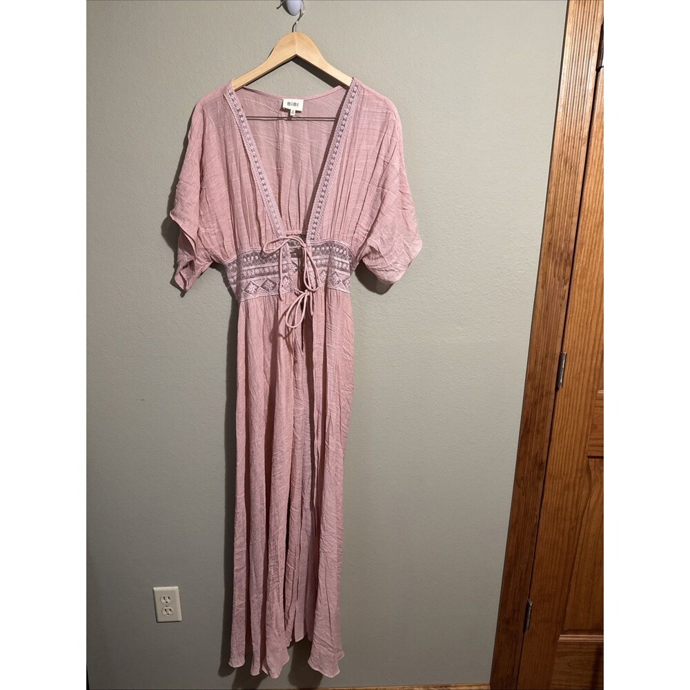 Bibi Lace Maxi Dress Cover Up BLUSH Pink Long Sheer Size Medium